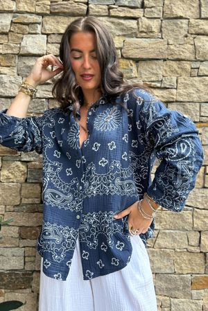 Cala Cushion Cotton Bandana Relaxed Shirt Navy